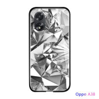 เคสใส่โทรศัพท์สำหรับ OPPO A38 A18เพชรสุดหรูที่คลุมเคสกระจกนิรภัยขอบแบบนิ่มปลอกกันกระแทกกรอบหลังกระจกส่องแสง