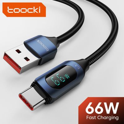 [HOT RUXMMMLHJ 566] ชาร์จไฟรวดเร็วหน้าจอดิจิทัลหัวปลั๊ก USB Toocki 6A 66W USB C สายเคเบิลข้อมูลสายชาร์จสำหรับ Huawei Mate 50 40 Pro Xiaomi Samsung