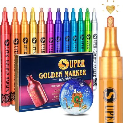 【CC】 12 Colors Metallic Paint Pens Glitter Markers for PaintingCeramicGlassWoodFabricCanvasMugsDIY Crafts