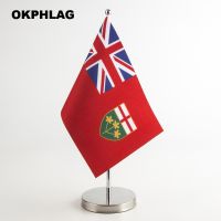 ONTARIO table desk Flag with silver flagpole base country banners 14x21CM for Office House Party KS-0222