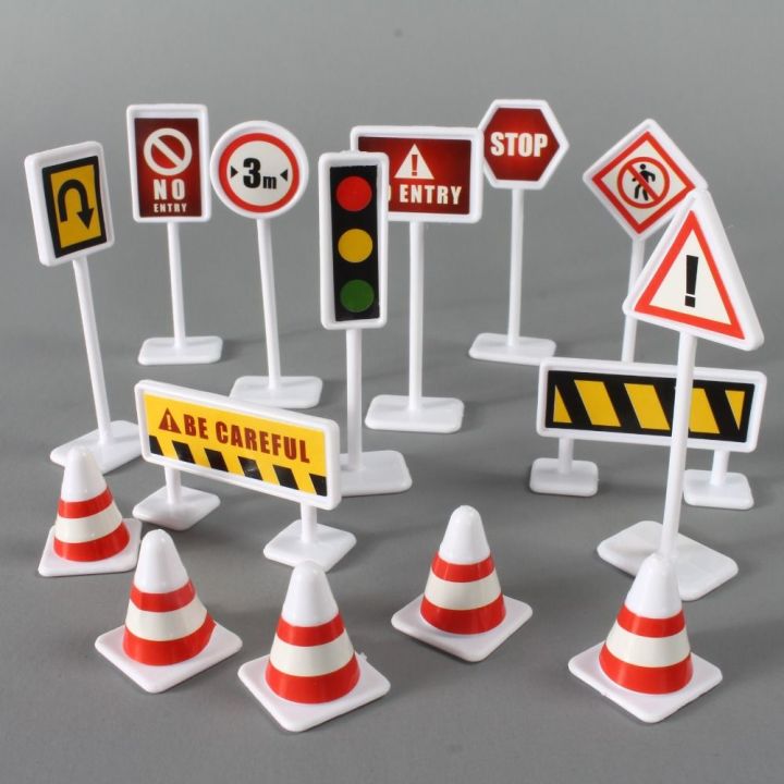 NECOLA 15Pcs/Set Traffic Signs Mini Traffic Signs Model Toy Road Block ...