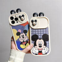 เคสโทรศัพท์แบบมีที่ปิดหูสำหรับมิกกี้น่ารัก3D เคสซิลิกาเคสคลุมหลังแบบเจลกันกระแทกสำหรับ IPhone 11 12 13 14 Pro Max