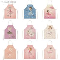 ஐ☜❈ Cute Pink Girl Cotton Linen Sleeveless Apron Printed Kitchen Aprons Women Home Cooking Baking Waist Bib Pinafore 55x68cm