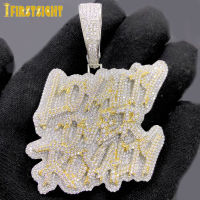 New Iced Out Bling CZ Letter Loyalty Over Royalty Pendant Necklace Cubic Zirconia Two Tone Color Charm Men Women Hip Hop Jewelry