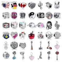 Slver Color Evil Eye Rabbit Shell Music Note Country Flag Apple Crown Hand Diy Bead Fit Pandora Charms Bracelet