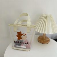 Simple and Cute Ladies Handbag Transparent Mesh Casual Shoulder Bag Portable Cosmetic Storage Bag Beach Bag