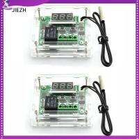 JIEZH 2Pcs 12V DC ตัวควบคุมอุณหภูมิแบบดิจิตอล -50-110 °C สีเขียวอ่อน ควบคุมอุณหภูมิอิเล็กทรอนิกส์ พร้อมเคส สวิตช์โมดูล การตรวจจับอุณหภูมิ