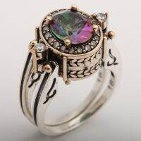 [HOT] Extraordinary Ring! Two In A One Ring Reversible Ottoman Style Oval Cut Alexandrite and White Topaz Woman Ring All Size