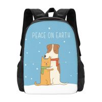 【LZ】△♀☁  Sacos De Escola Com Design De Padrão Paz Na Terra Cão Gato Animal Alegria Esperança Pare A Violência Temporada De Natal Saudação