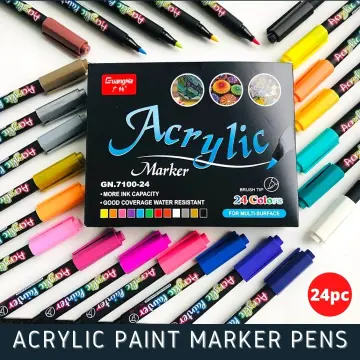 24 Colors Acrylic Paint Pens, Dual Tip Pens With Medium Tip and Brush Tip, Paint  Markers for Rock Painting, Ceramic, Wood, Plastic, Calligraphy,  Scrapbooking, Brush Lettering, Card Making, Art Supplie 
