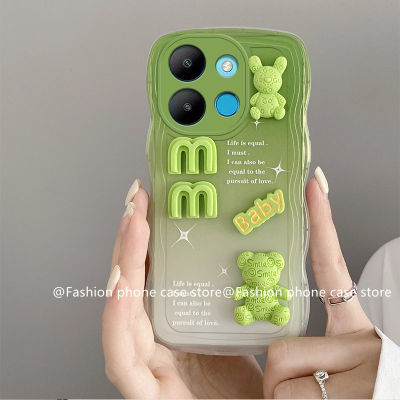 Phone Case เคส Infinix Smart7 X6515 เคสโทรศัพท Tecno Spark GO 2023 POP7 Pro Infinix Smart 6 HD Plus Gradient เคสลายคลื่นใหญ่สีเขียวเคสนิ่มตุ๊กตาหมี3มิติลายการ์ตูนน่ารักพร้อมสร