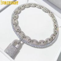 Silver Color CZ Lock Pendant Necklace 5mm Tennis Chain Iced Out Bling Cubic Zircon Charm Choker For Men Women Hip Hop Jewelry Fashion Chain Necklaces