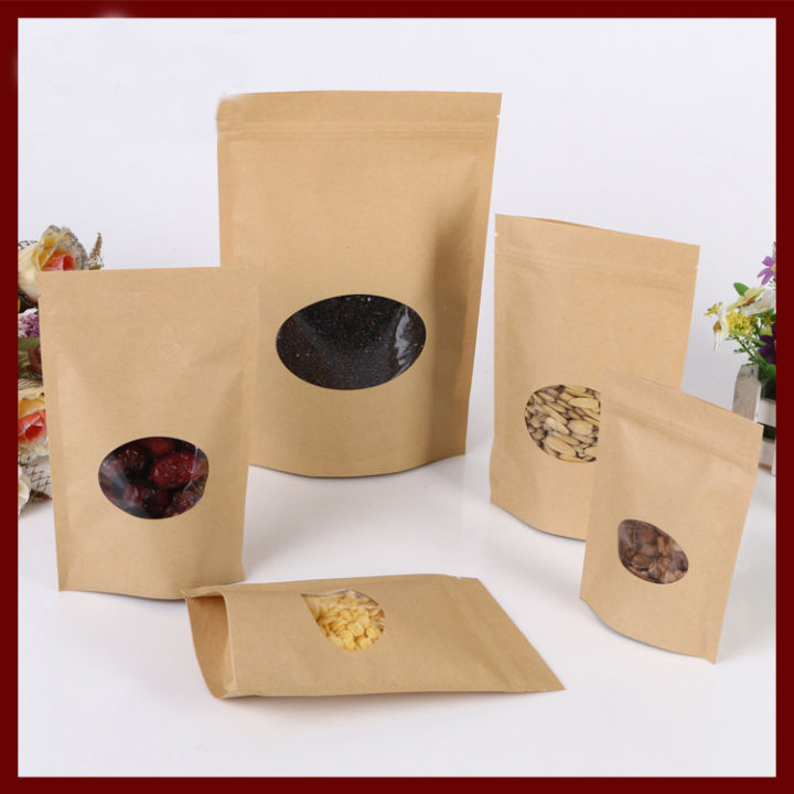 15-22-4-100ชิ้นziplockซีลถุงกระดาษคราฟท์หน้าต่างยืนขึ้นปิดผนึกกระเป๋าสำหรับของขวัญขนมและอาหารชาแพคเกจกระดาษ-zptcm3861
