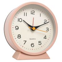 4.5 Inch Battery Operated Antique Retro Analog Alarm Clock, Small Silent Bedside Desk Metal Clock with Light