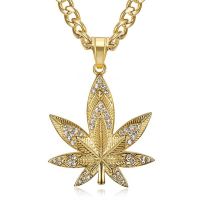 European Hemp Leaf Pendant Necklaces For Men Gold Color Stainless Steel Rhinestones Necklaces Hippie Jewelry Dropshipping Fashion Chain Necklaces