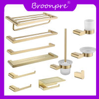 Broonpre  อุปกรณ์ห้องน้ำแปรงทอง,ชุดฮาร์ดแวร์ราวแขวนผ้าขนหนูที่ใส่กระดาษชำระตะขอแขวนผ้าที่วางสบู่แปรงโถส้วม