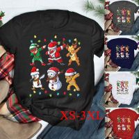 2023 NEWWomen S Fashion Short Sleeve Round Neck Dabbing Santa Claus Gift Printed Christmas Top T-Shirt