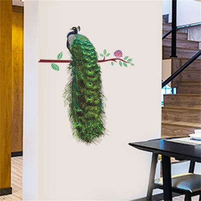 wallpaper sticker for wall XUNJIE Art Decal Feathers 3d Living Room Animals Wall Stickers Wall Decals Peacock on Branch