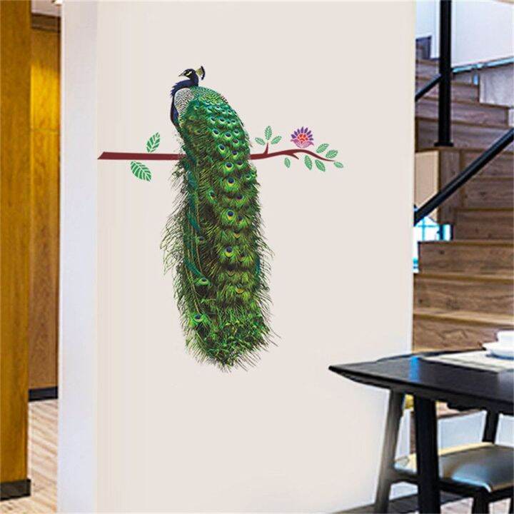 wallpaper-sticker-for-wall-xunjie-home-decor-feathers-living-room-3d-wall-stickers-animals-wall-decals-peacock-on-branch