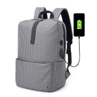 Fashion Black Plaid Mens Backpack Casual Business 14 Inch Laptop Backpack USB Recharging Large Space Travel Bag School Bookbags