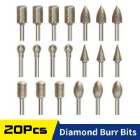 20Pcs Diamond Drill Grinding Bit Set  Stone Carving Rotary Tools with 1/8-inch Shank for Stone Glass Ceramics Sanding Polishing