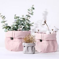 Pink Washable Kraft Paper Storage Bag Makeup Brush Container Food Sundries Book Storage Bags Organizer Home Decor