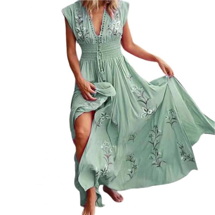 bohemian-women-dress-floral-print-lace-up-tassel-large-hem-dress-summer-vintage-maxi-dress-beach