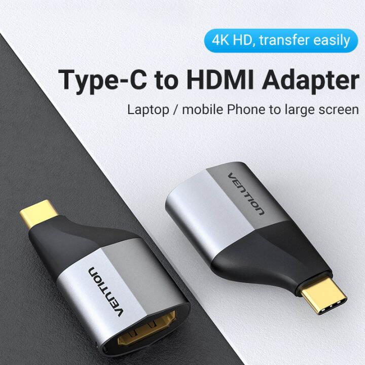 vention-type-c-male-to-hdmi-female-adapter-gray-aluminum-alloy-type-4k-60hz-หัวแปลง-usb-c-เป็น-hdmi-ตัวเมีย-รองรับวีดีโอ-4k-60hz-เหมาะกับโทรศัพท์มือถือ-คอมพิวเตอร์-ฯลฯ