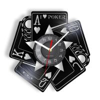 Hot sell I Love Poker Royal Flush Spades Gamble Room Decorative Wall Clock Poker Cards Las Vegas Gamble Cards Vinyl Record Wall Clock