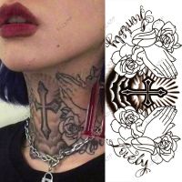 Waterproof Temporary Tattoo Sticker Flowers Big Pray Hands Cross Honely Lovely Letters Neck Flash Tatto Fake Tatoo for Women Men Stickers