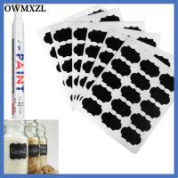 OWMXZL 90pcs/set ครัว กระดานดำ ขวดแยม สติ๊กเกอร์ฉลาก ป้ายกระดานดำ ปากกามาร์กเกอร์ แท็กขวด