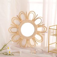 Woven Rattan Dressing Mirror Innovative Art Decoration Makeup Mirrors Bathroom