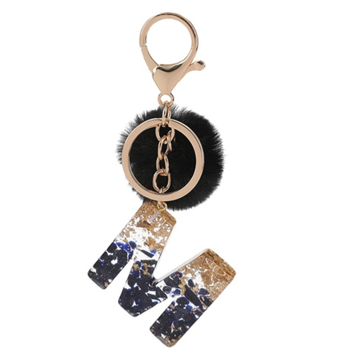 black-pompom-letter-keychain-glitter-gradient-resin-a-z-initials-alphabet-keyring-pendant-women-handbag-phone-decorative-gift