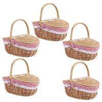 5X Country Style Wicker Picnic Basket Hamper with Lid and Handle &amp; Liners for Picnics, Parties and BBQs