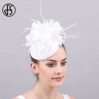 FS Women Hats Flax White Fascinator Hat For Wedding tail Elegant Female British Lady Church Feather Hats Derby Fedora