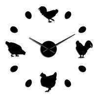 Frameless Farm Chicken And Fresh Farm Eggs DIY Giant Wall Clock Farmhouse Rustic Wall Decor Kitchen Wall Watch Mirror Stickers