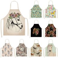 1Pc Horse Kitchen Sleeveless Chef Aprons For Women Cotton Linen Bibs Household Cleaning Pinafore Home Cooking Apron 55x68cm Aprons