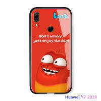 UCUCเคสโทรศัพท์ HuaweiY7 Prime 2019ปลอกHuawei Y7 2019 3Dตลกการ์ตูนเกาหลีLarvaปลอกสีแดงสีชมพูกระจกเทมเปอร์กรณี