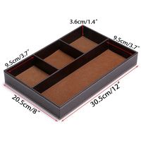 4 Slots Desk Drawer Organizer, Pu Leather Drawer Storage Organizer Divider for Office Desk Supplies Value Collection and Accessories Purpose Storage Desktop Organizer Tray