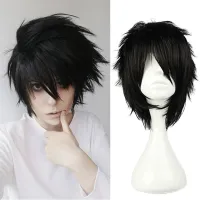 Animal Death Note L cos วิกผมบุรุษ l. Lawliet สั้นสีดำทนความร้อนผม pelucas เครื่องแต่งกายคอสเพลย์วิกผมวิกผมหมวกหมวก.