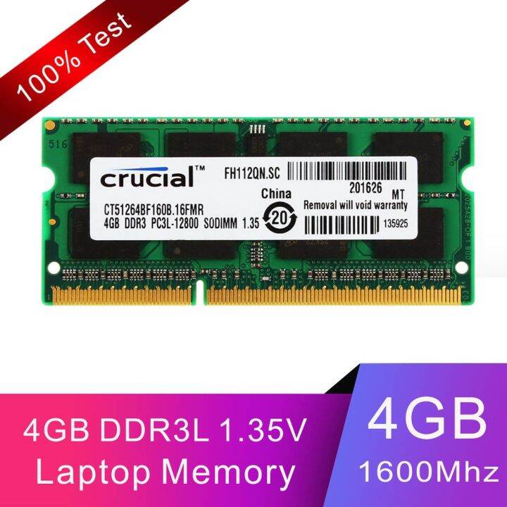 Mémoire RAM Crucial DDR3 1600MHz SO-DIMM Pour Portable - 16GB, 8GB Ou 4GB - Compatible PC3-12800S