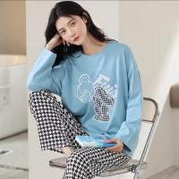 Spring Autumn Womens Polyester Pajama Sets DOTS Sleepwear Cartoon Nightwear PJ Homewear Womens Simple Casual Suits Big Size 5XL