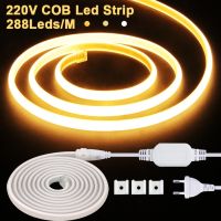 ไฟแถบ Led COB AC220V 288ดวง/ม. พร้อมปลั๊ก EU สีขาวอบอุ่น/เป็นกลางสีขาว/เย็นสีขาว IP65กันน้ำสำหรับ Lampu Penerangan Rumah ห้องครัว