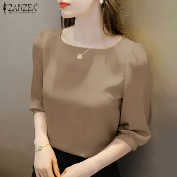 Shop Zanzea Womens Formal Short Sleeve Plain T Shirts Satin Silky Office  Cargo Tops Pullover with great discounts and prices online - Dec 2023