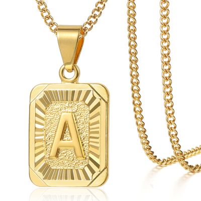 【CW】Initial Letter Pendant Necklaces Charm Gold Color Stainless Steel Letter Square Necklace For Women Alphabet Jewelry DGP62B3