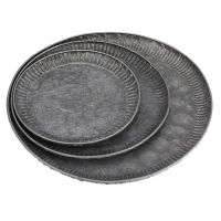 3Pcs Retro Iron Plate Handcrafted Round Vintage Antique Wrought Storage Serving Iron Craft Lace Tray for Home Decor