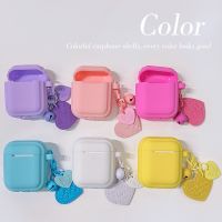 เคสสีพื้นเรียบสำหรับ Apple Airpods 1/2 Pro,เคสซิลิโคน TPU นิ่มพร้อมพวงกุญแจรูปหัวใจ