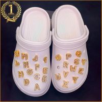 Luxury Golden Rhinestone Letters Croc Charms Designer DIY Metal Shoes Decaration for Croc JIBS Clogs Kids Women Girls Gifts