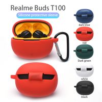 เหมาะสำหรับกระเป๋าเก็บของชาร์จ Realme T100ที่หุ้มกรอบซิลิโคนอ่อนนุ่มป้องกันชุดหูฟังบลูทูธไร้สายพร้อมตะขอ