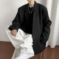 ZZOOI autumn Fashion Men Blazer Solid Color Lapel full Sleeve One Button Leisure Suits Men Streetwear Casual black white Thin Jackets